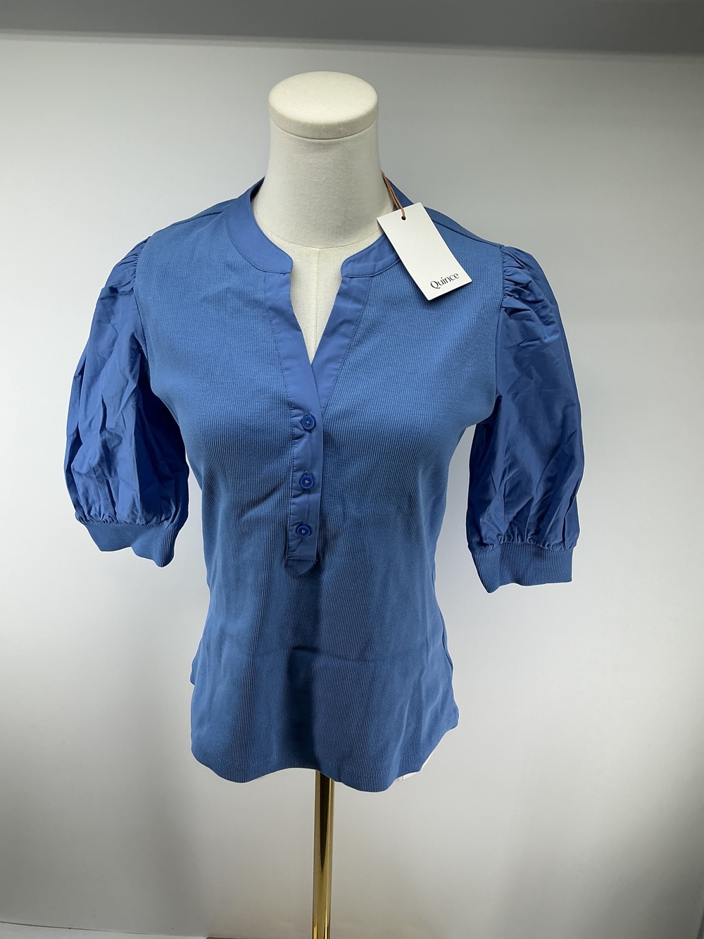 Cotton Mixed Media Puff Sleeve Top